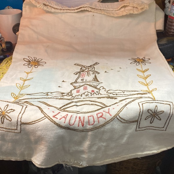 Vintage Holland Blue Windmill Scene Porcelain Tray and Laundry bag - Picture 3 of 4